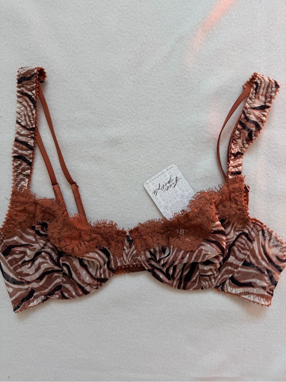New Free People Fiona Mesh Demi Underwire Bra in Zebra